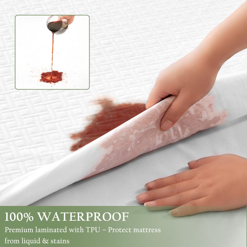 Luxe Linen 100% Waterproof Queen Mattress Protector, Breathable Bamboo Rayon Mattress Cover with 8   -21    Deep Pocket, Noiseless Cool 3D Air Mattress Cover, Hypoallergenic & Odor Resistant - Image 3